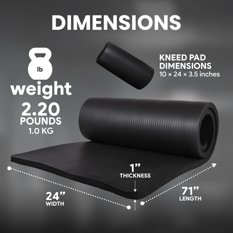 BalanceFrom Fitness 1" Extra Thick Yoga Mat w/Knee Pad and Carrying Strap, Black