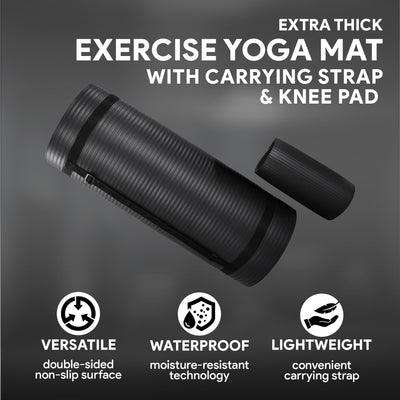 BalanceFrom Fitness 1" Extra Thick Yoga Mat w/Knee Pad and Carrying Strap, Black