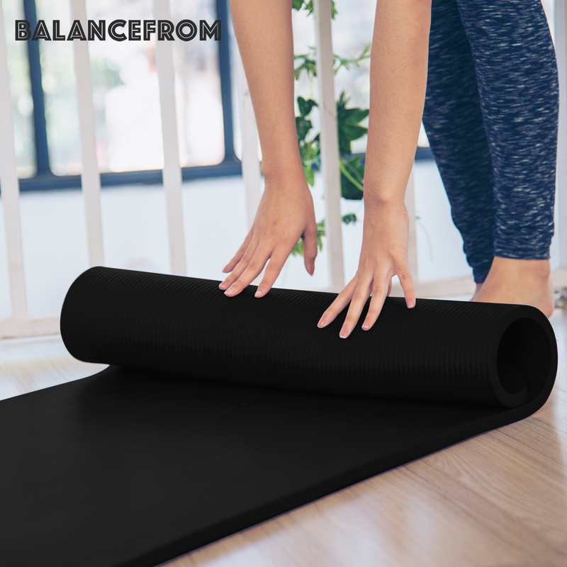 BalanceFrom 1" Extra Thick Yoga Mat w/Knee Pad & Carrying Strap, Black(Open Box)