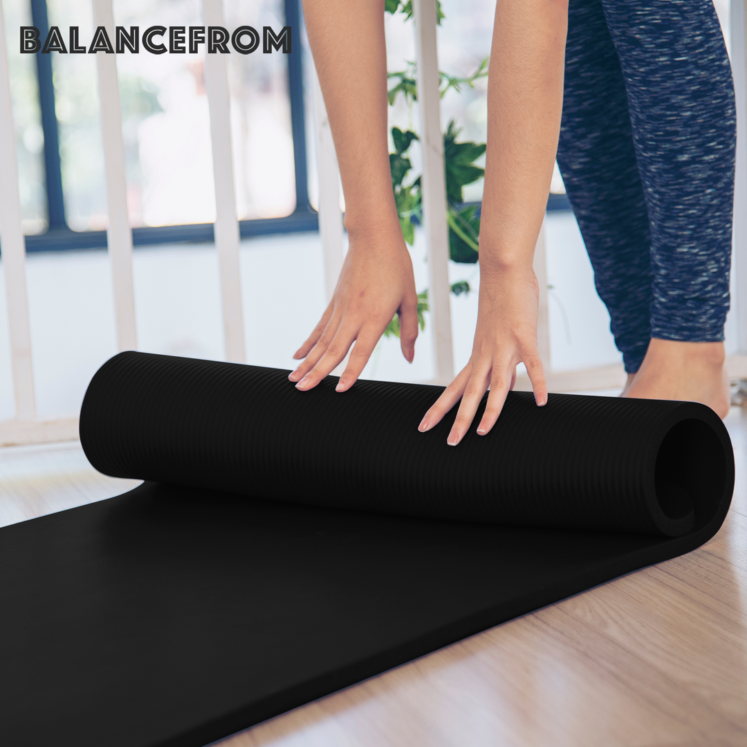BalanceFrom 1" Extra Thick Yoga Mat w/Knee Pad and Carrying Strap, Black (Used)