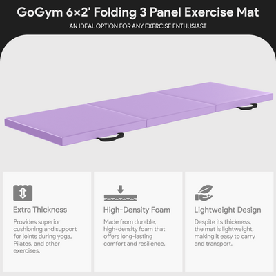 BalanceFrom Fitness GoGym 6x2' Folding 3 Panel Exercise Mat with Handles, Purple