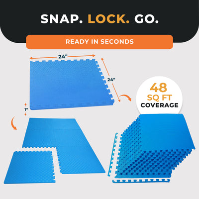 BalanceFrom Fitness 48 Sq Ft EVA Foam Exercise Mat Tiles, Blue (Open Box)