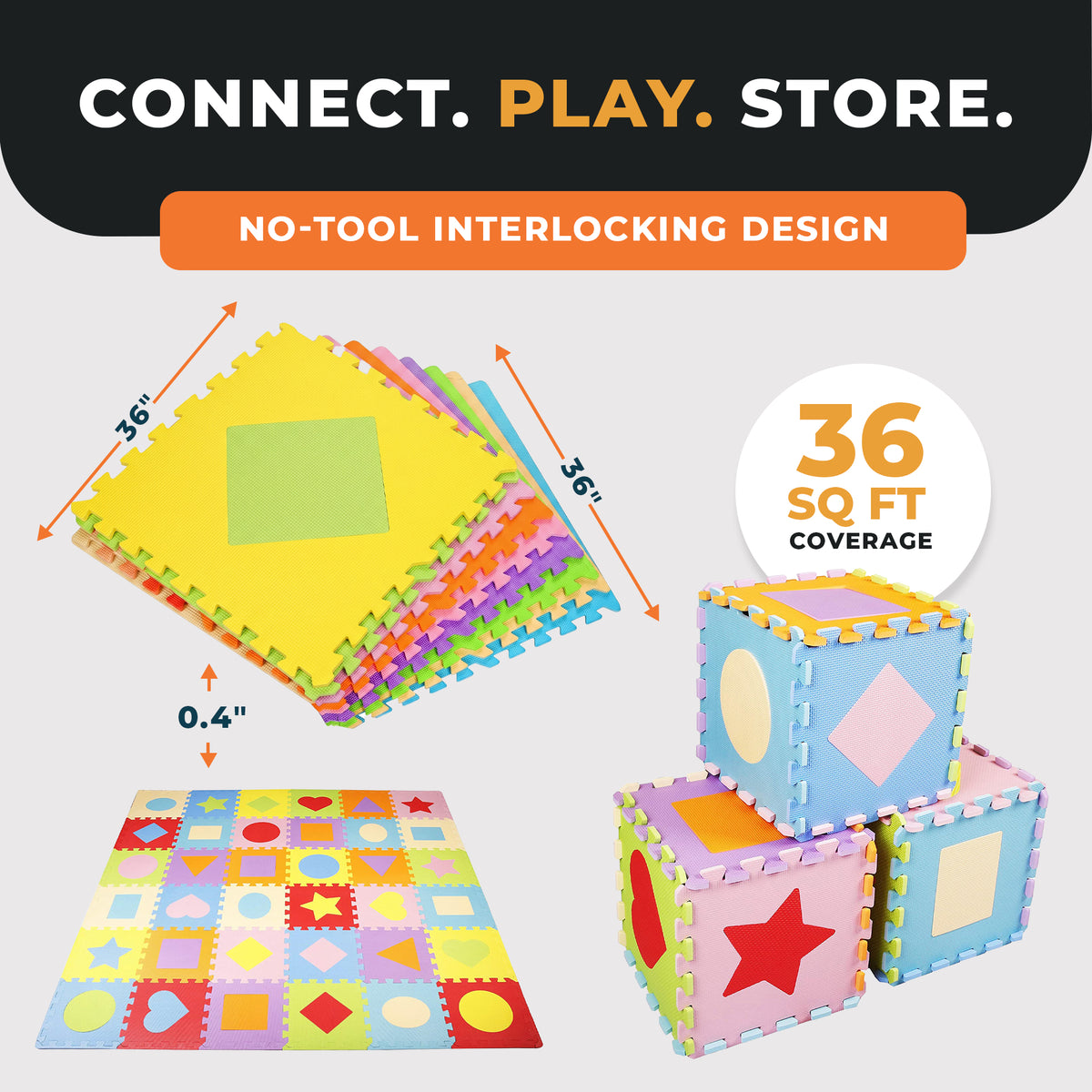 9 Color Thick Interlocking Shape Puzzle Foam Exercise Play Mats (Open Box) - VMInnovations