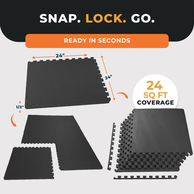 BalanceFrom Fitness 24 Sq Ft Interlocking EVA Foam Exercise Tiles, Black (Used)
