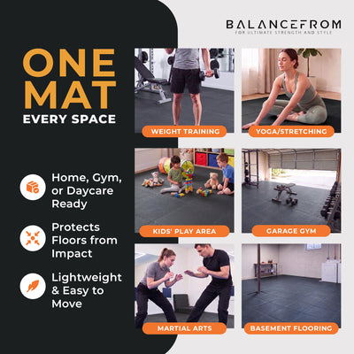 BalanceFrom Puzzle Exercise Mat 1/2" Thick, EVA Interlocking Foam Floor Tiles for Home Gym, Mat for Home Workout Equipment, Floor Padding for Kids, Black, 24 in x 24 in x 1/2 in, 24 Sq Ft - 6 Tiles