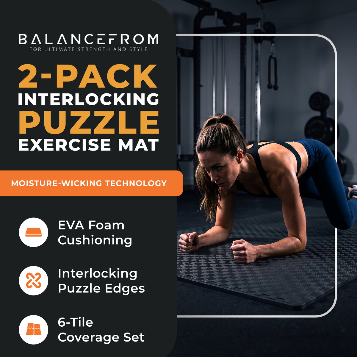 BalanceFrom Fitness Foam Interlocking Exercise Floor Mat, 24 SqFt, Black 2 Pack - VMInnovations