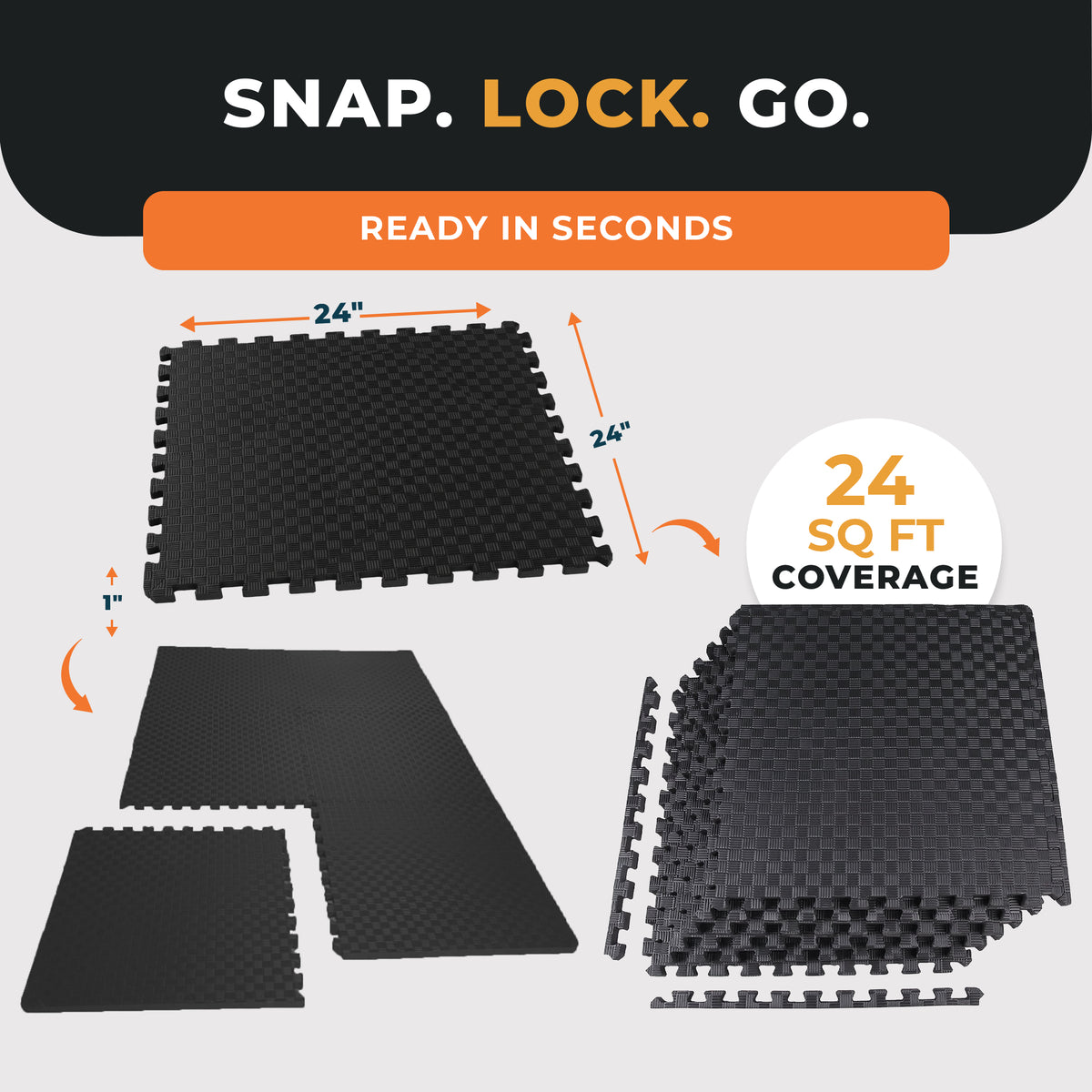 BalanceFrom Fitness Foam Interlocking Exercise Floor Mat, 24 SqFt, Black 2 Pack - VMInnovations