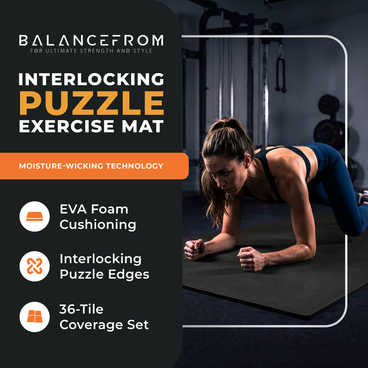 BalanceFrom Fitness 144 Square Foot EVA Foam Exercise Mat Tiles, Black (2 Pack)