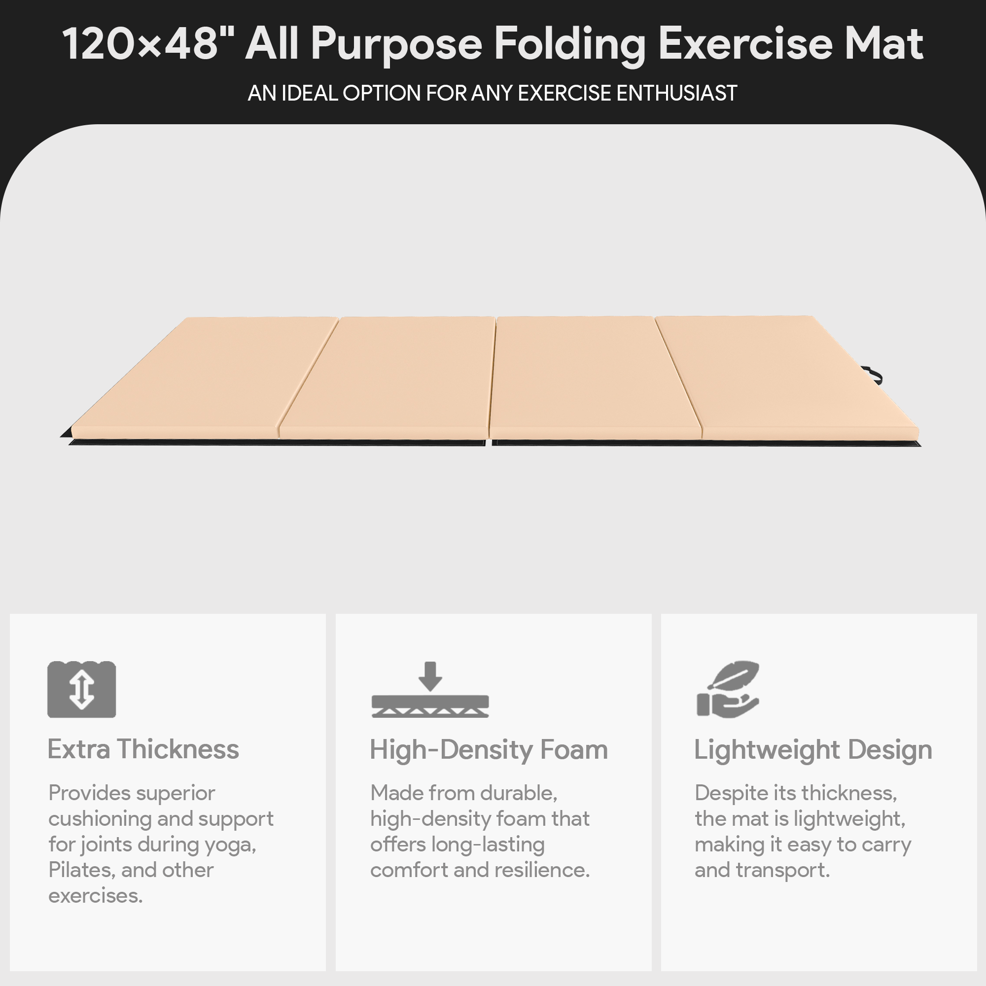 BalanceFrom Fitness 120 x 48" All Purpose Folding Gymnastics Exercise Mat, Beige (Open Box) - VMInnovations