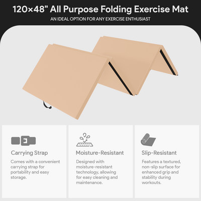 BalanceFrom Fitness 120 x 48" All Purpose Folding Gymnastics Exercise Mat, Beige (Open Box) - VMInnovations