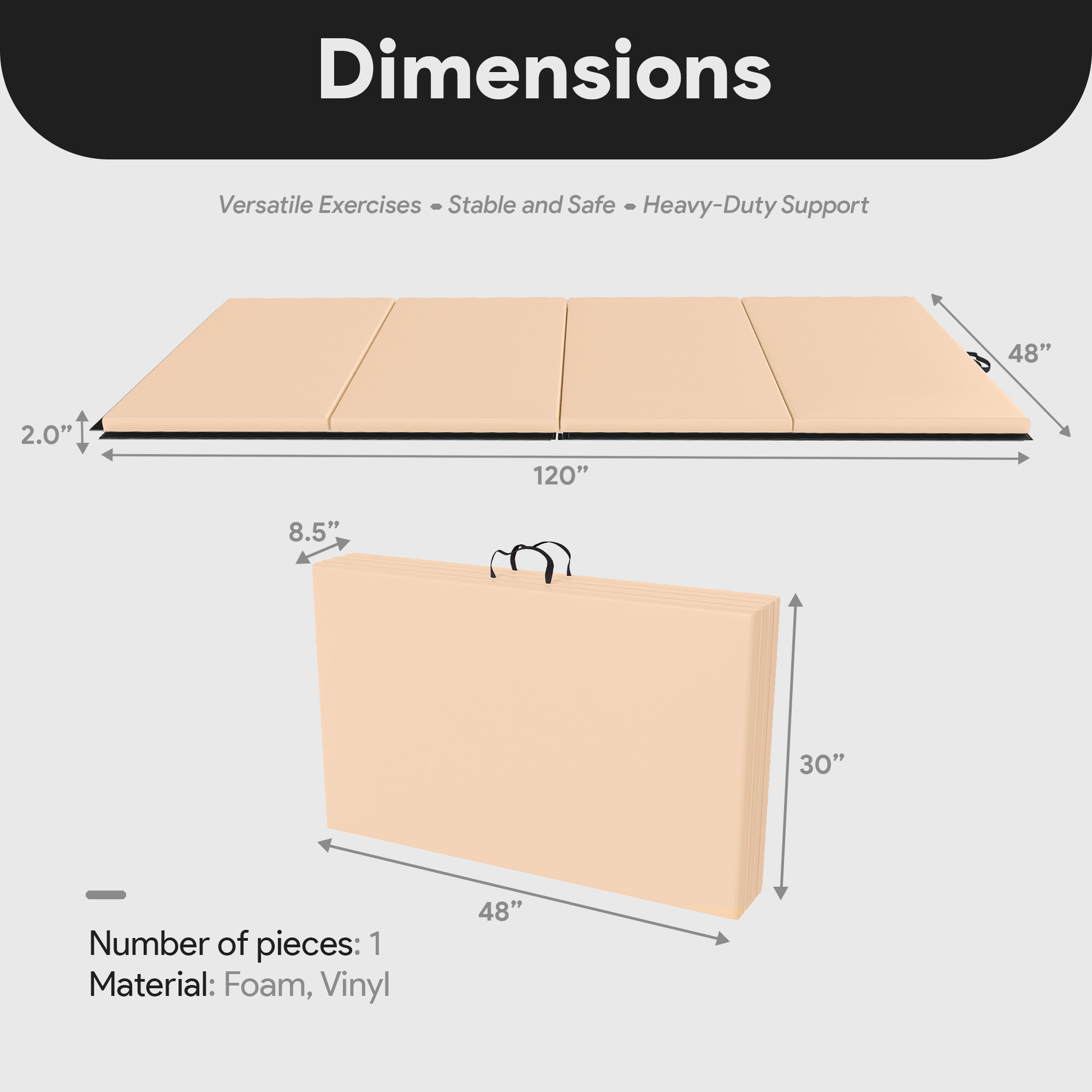 BalanceFrom Fitness 120 x 48" All Purpose Folding Gymnastics Exercise Mat, Beige (Open Box) - VMInnovations