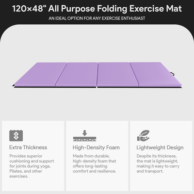 BalanceFrom Fitness 120x48" All Purpose Folding Gymnastics Exercise Mat, Purple