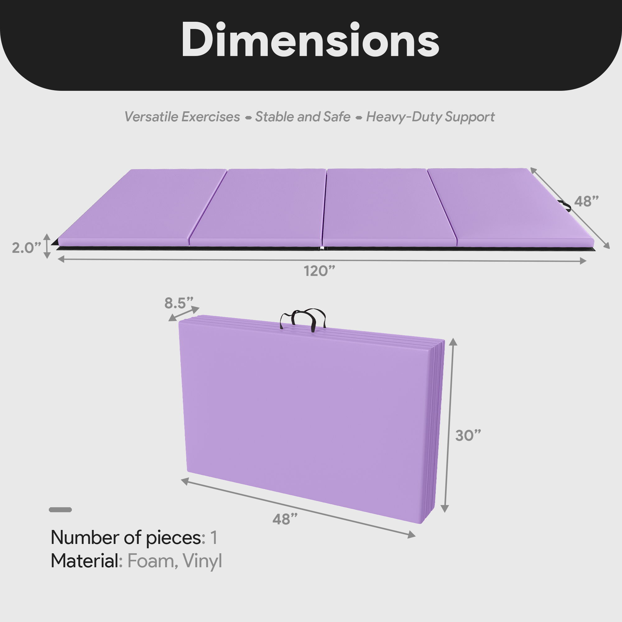 BalanceFrom Fitness 120x48" All Purpose Folding Gymnastics Exercise Mat, Purple