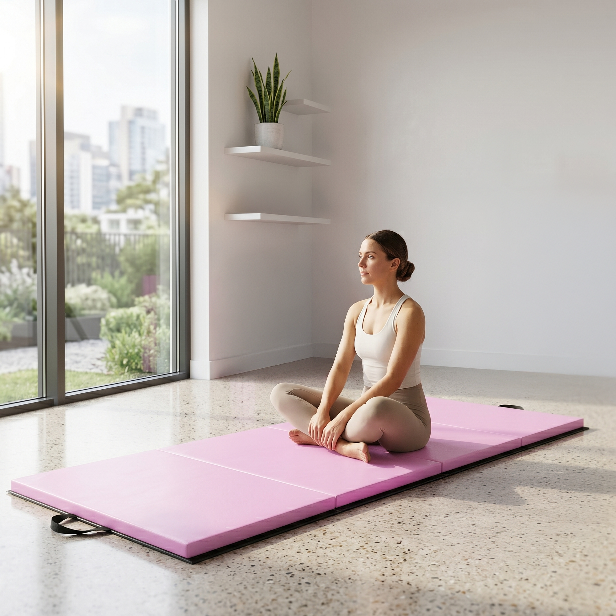 BalanceFrom Fitness 120 x 48" All Purpose Folding Gymnastics Exercise Mat, Pink