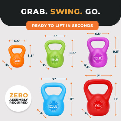 BalanceFrom Sand-Filled Kettlebell Exercise Weights Set of 5, 10, 15, 20 & 25 lb