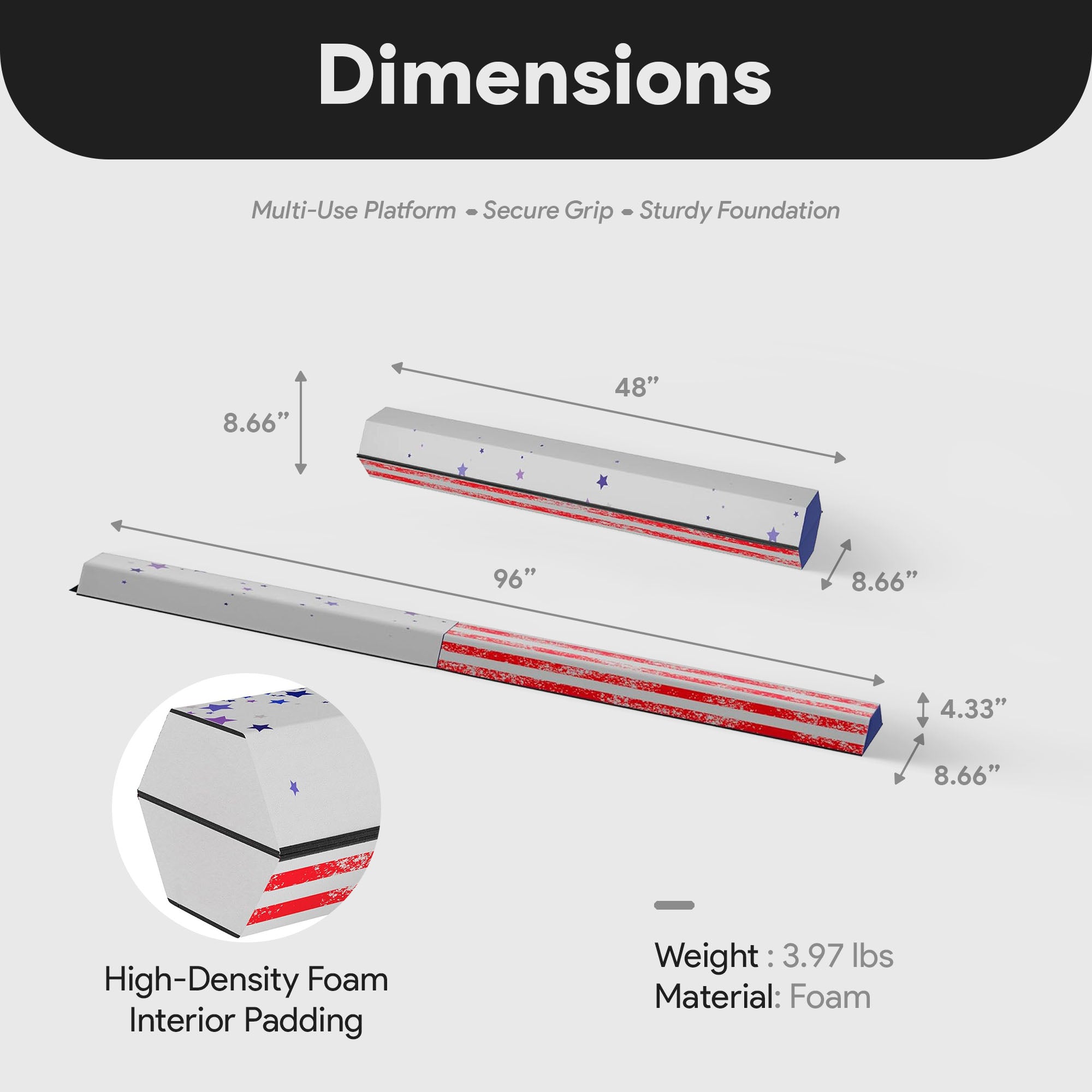 BalanceFrom 8 Ft Balance Gymnastics Floor Beam w/Handles, Star Stripe (Open Box) - VMInnovations