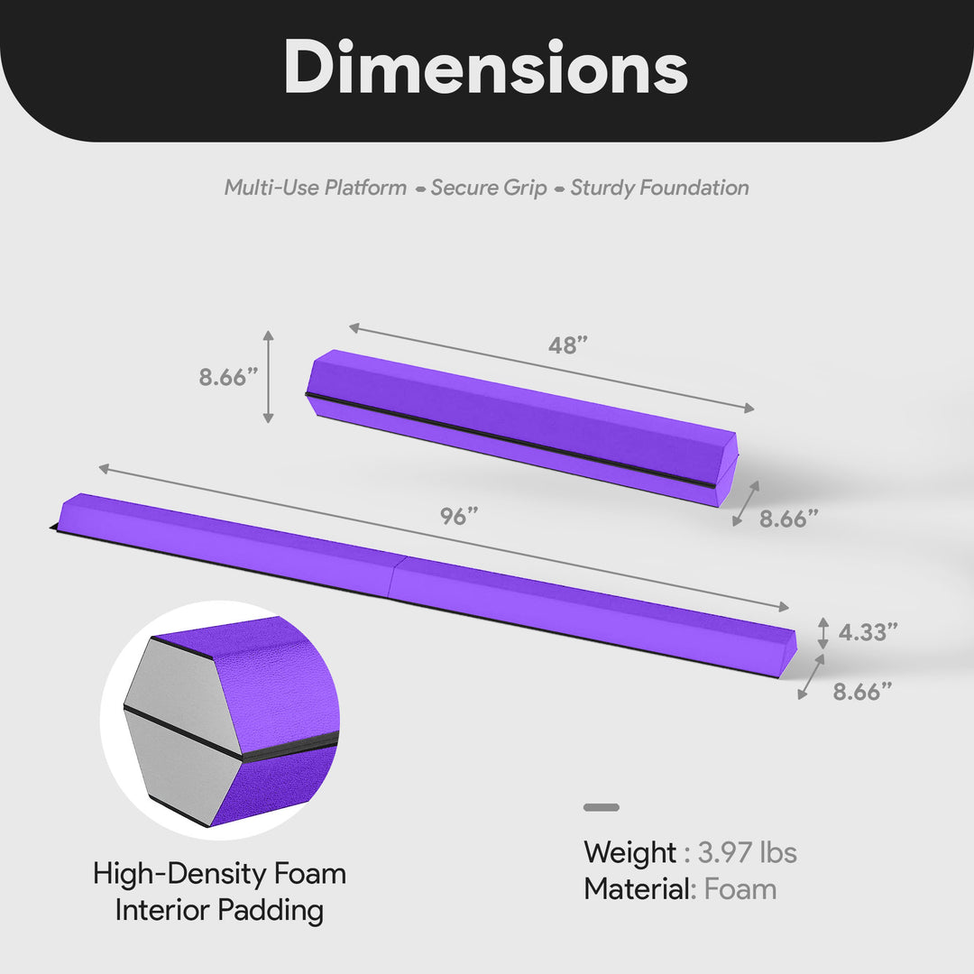 BalanceFrom 8ft Folding Balance Gymnastics Beam w/Handles, Purple (Open Box)