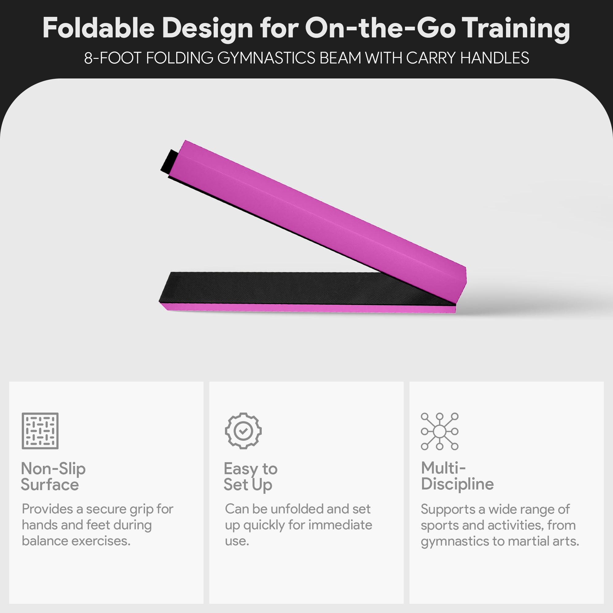 BalanceFrom 9' Folding Balance Gymnastics Floor Beam w/ Handles, Pink (Open Box) - VMInnovations
