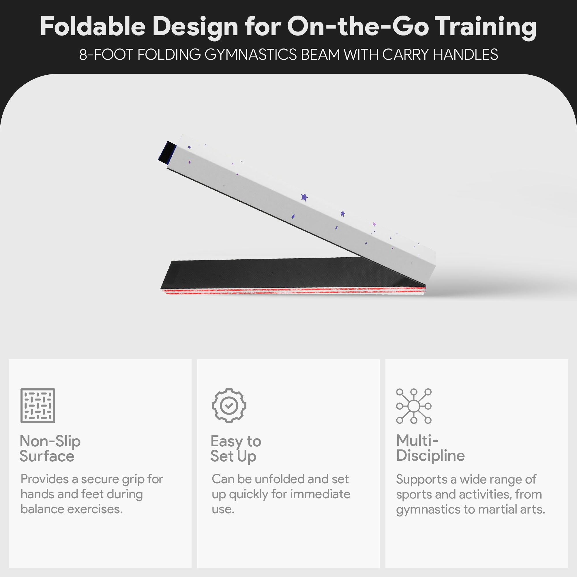 BalanceFrom 8 Ft Folding Balance Gymnastics Floor Beam with Handles, Star Stripe - VMInnovations