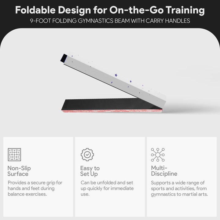 BalanceFrom 9 Ft Folding Balance Gymnastics Beam w/Handles,Star Stripe(Open Box) - VMInnovations