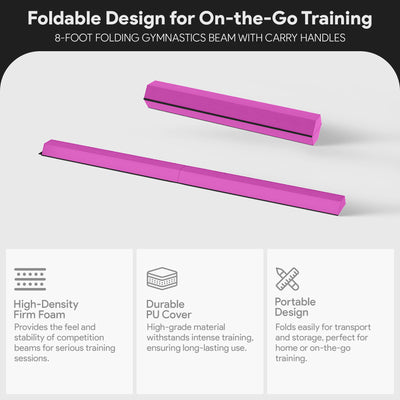 BalanceFrom 9' Folding Balance Gymnastics Floor Beam w/ Handles, Pink (Open Box) - VMInnovations