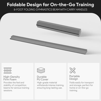 BalanceFrom Folding Foam Balance Beam, Portable Gymnastics Equipment with Hook-and-Loop Fasteners for Home or Gym Training, Gray