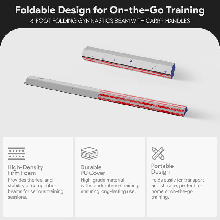 BalanceFrom 8 Ft Balance Gymnastics Floor Beam w/Handles, Star Stripe (Open Box) - VMInnovations