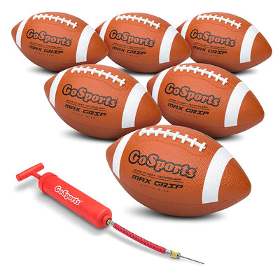 GoSports Max Grip Rubber Football with Ball Pump and Bag, Youth Size (6 Pack)
