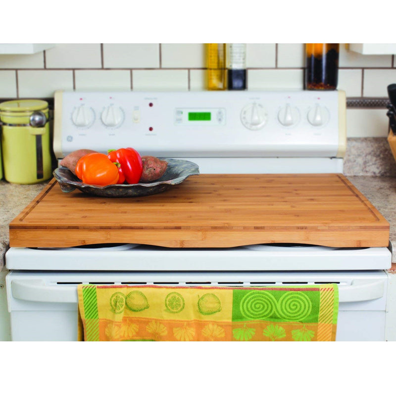 Camco 43548 4 Burner Grooved Bamboo Stove Top Work Surface with Adjustable Legs
