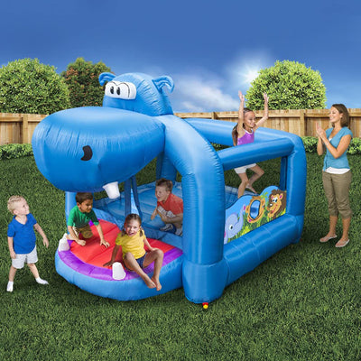 Banzai Happy Hippo Inflatable Bouncer Blow Up Bouncing House w/ Mesh Walls(Used)