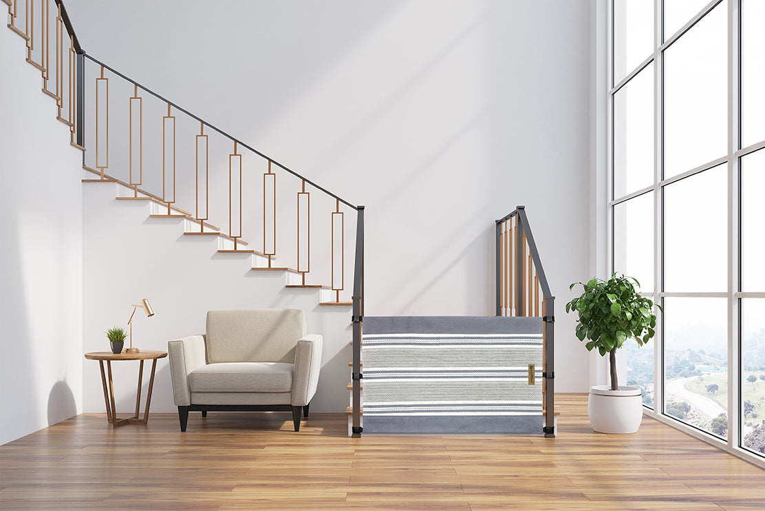The Stair Barrier 36-42In Banister to Banister Baby/Pet Gate, Lined Black (Used) - VMInnovations
