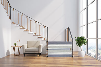 The Stair Barrier 36-42In Banister to Banister Baby/Pet Gate, Lined Black (Used) - VMInnovations