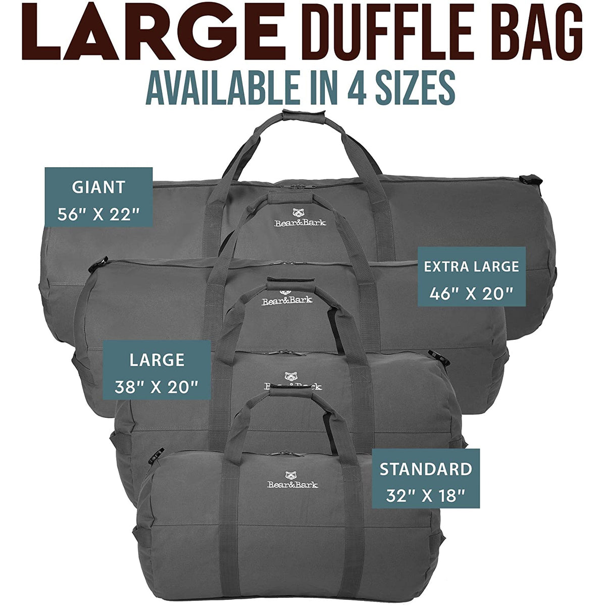 Bear&Bark Travel Military Style Canvas Duffel Bag, 32 x 18 Inch, Gray (Open Box)