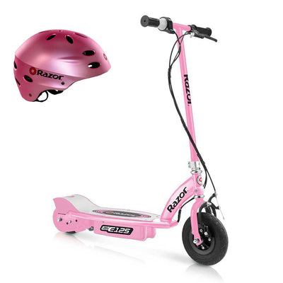 Razor E125 Girls Pink Electric Scooter and Razor V17 Youth Helmet, Satin Pink