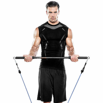 Bionic Body Workout Wide Handle Steel Weightlifting Bar with Padded Grip, Black