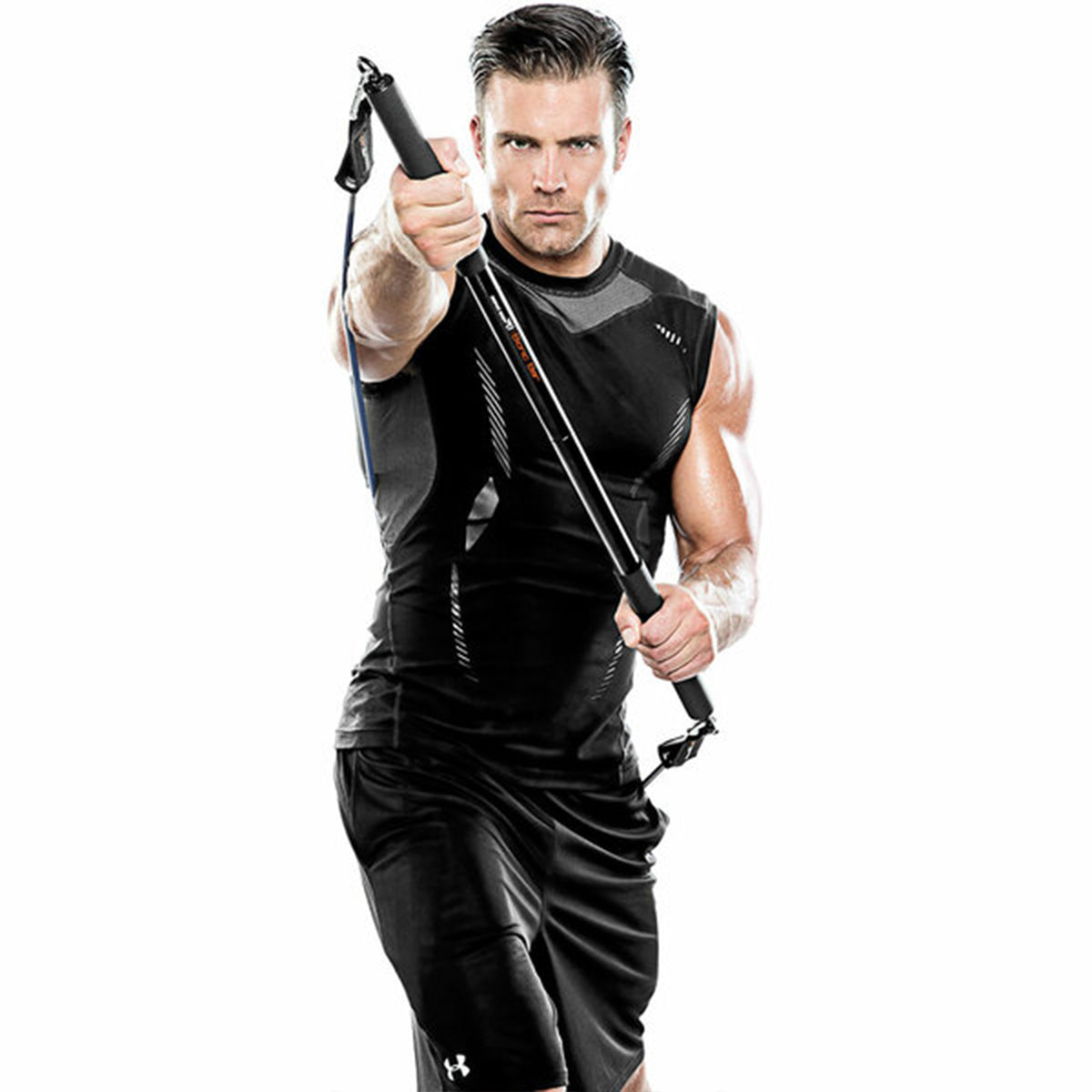 Bionic Body Workout Wide Handle Steel Weightlifting Bar with Padded Grip, Black