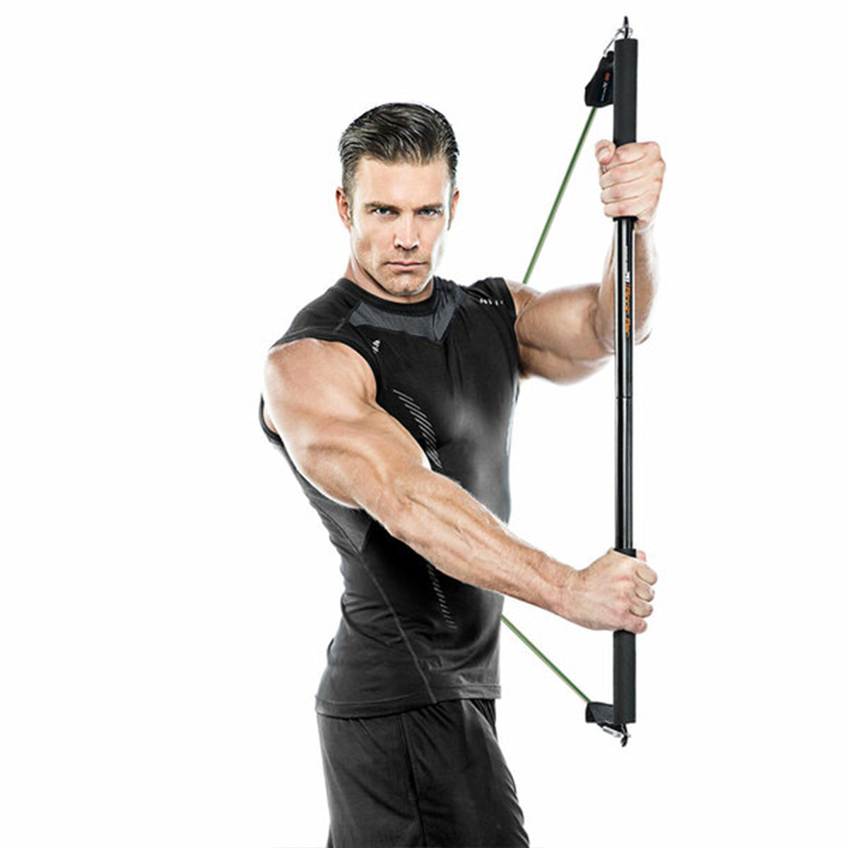 Bionic Body Workout Wide Handle Steel Weightlifting Bar with Padded Grip, Black