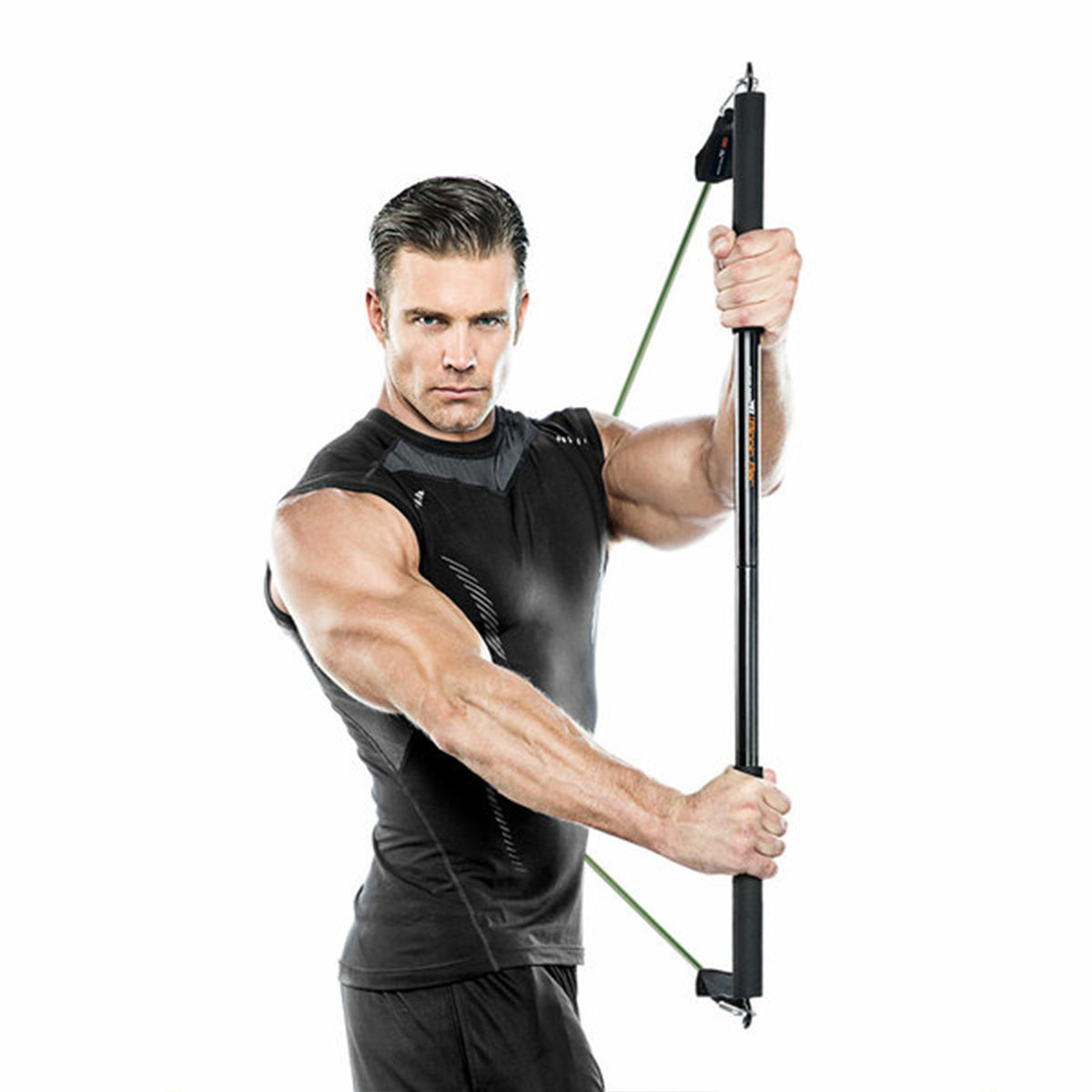 Bionic Body Workout Wide Handle Steel Weightlifting Bar with Padded Grip, Black