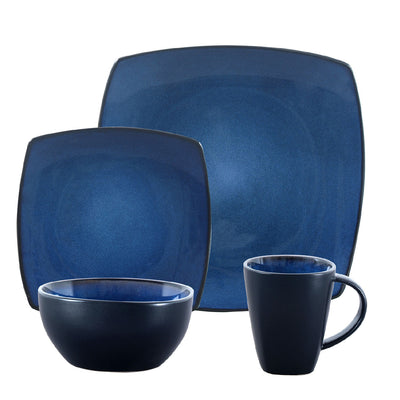 Gibson 16 Piece Reactive Glaze Dinnerware Plates Bowls & Mugs, Blue (Open Box) - VMInnovations