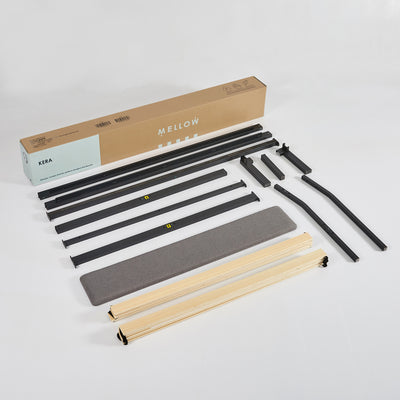 Mellow KERA Metal & Wood Platform Bed Frame w Angled Headboard, (Open Box)