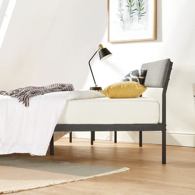 Mellow KERA Metal & Wood Platform Bed Frame w Angled Headboard, (Open Box)