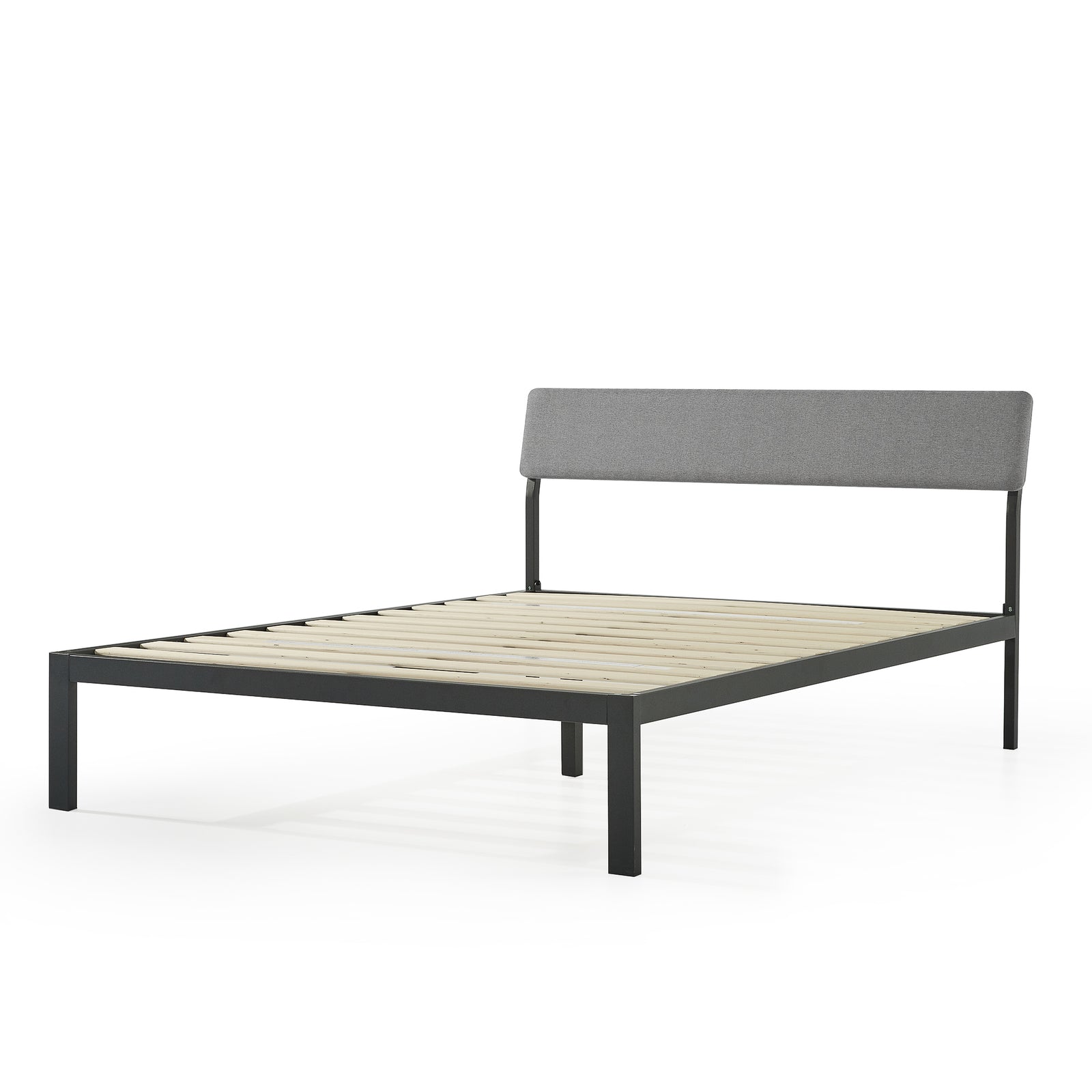 Mellow KERA Metal and Wood Platform Bed Frame with Angled Headboard, King, Black - VMInnovations