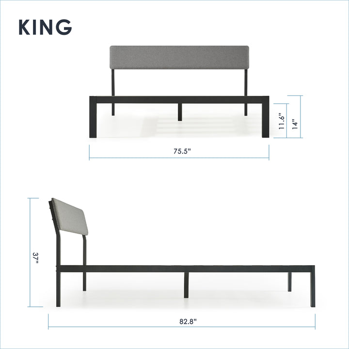 Mellow KERA Metal and Wood Platform Bed Frame with Angled Headboard, King, Black