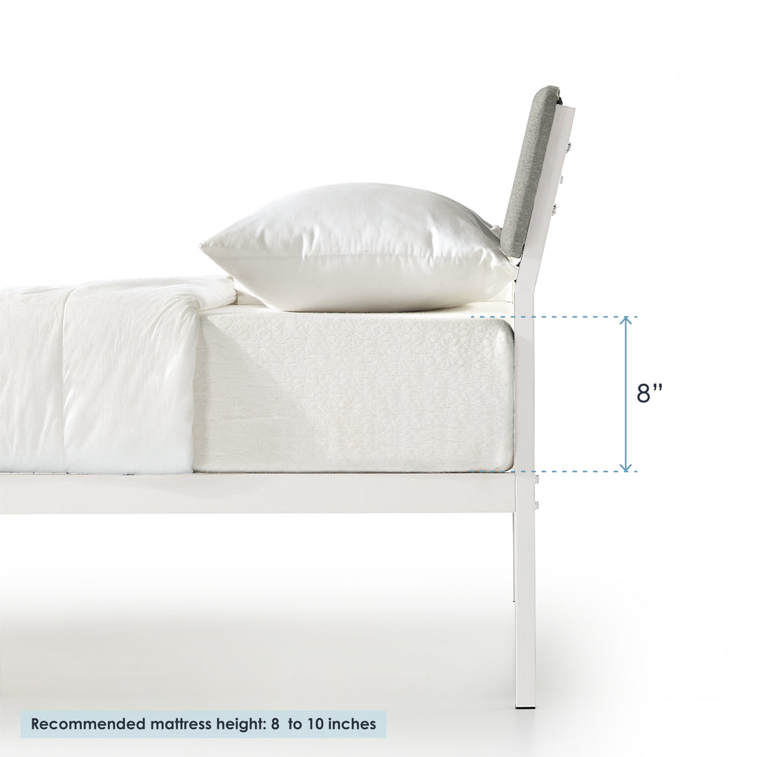 Mellow KERA Metal and Wood Platform Bed Frame with Angled Headboard, Full, White