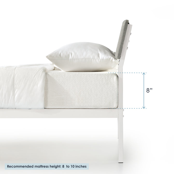 Mellow KERA Metal and Wood Platform Bed Frame with Angled Headboard, Full, White