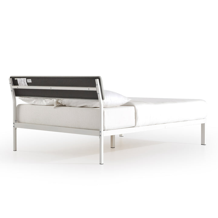 Mellow KERA Metal and Wood Platform Bed Frame with Angled Headboard, Full, White