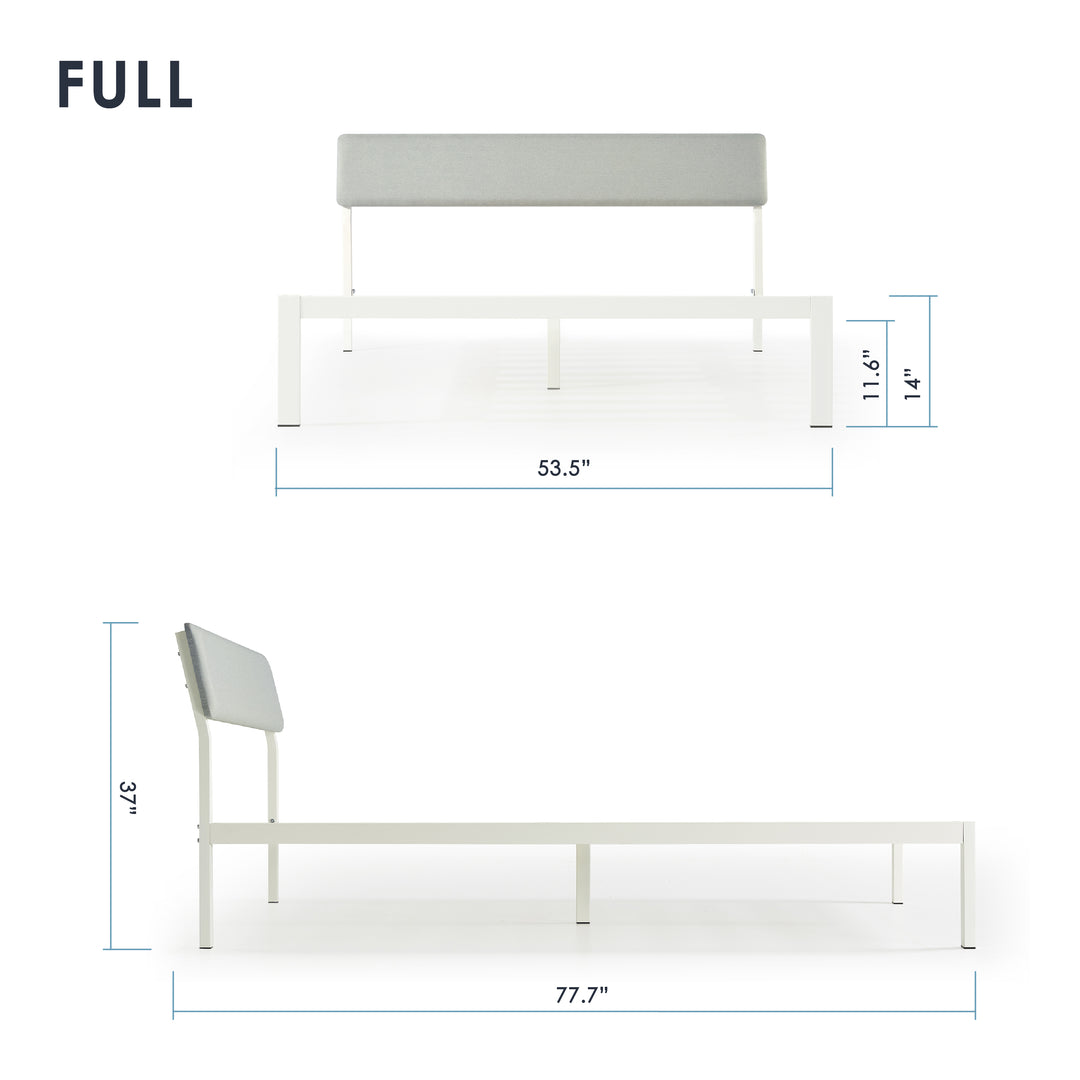 Mellow KERA Metal and Wood Platform Bed Frame with Angled Headboard, Full, White