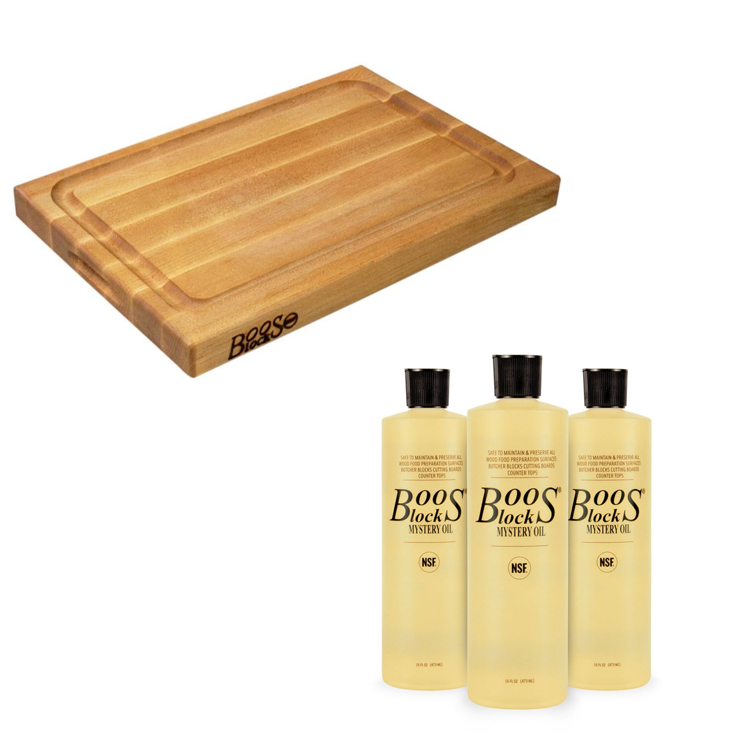 John Boos Maple Juice Groove Cutting/Carving Board w/ Maintenance Oil 3 Pack - VMInnovations