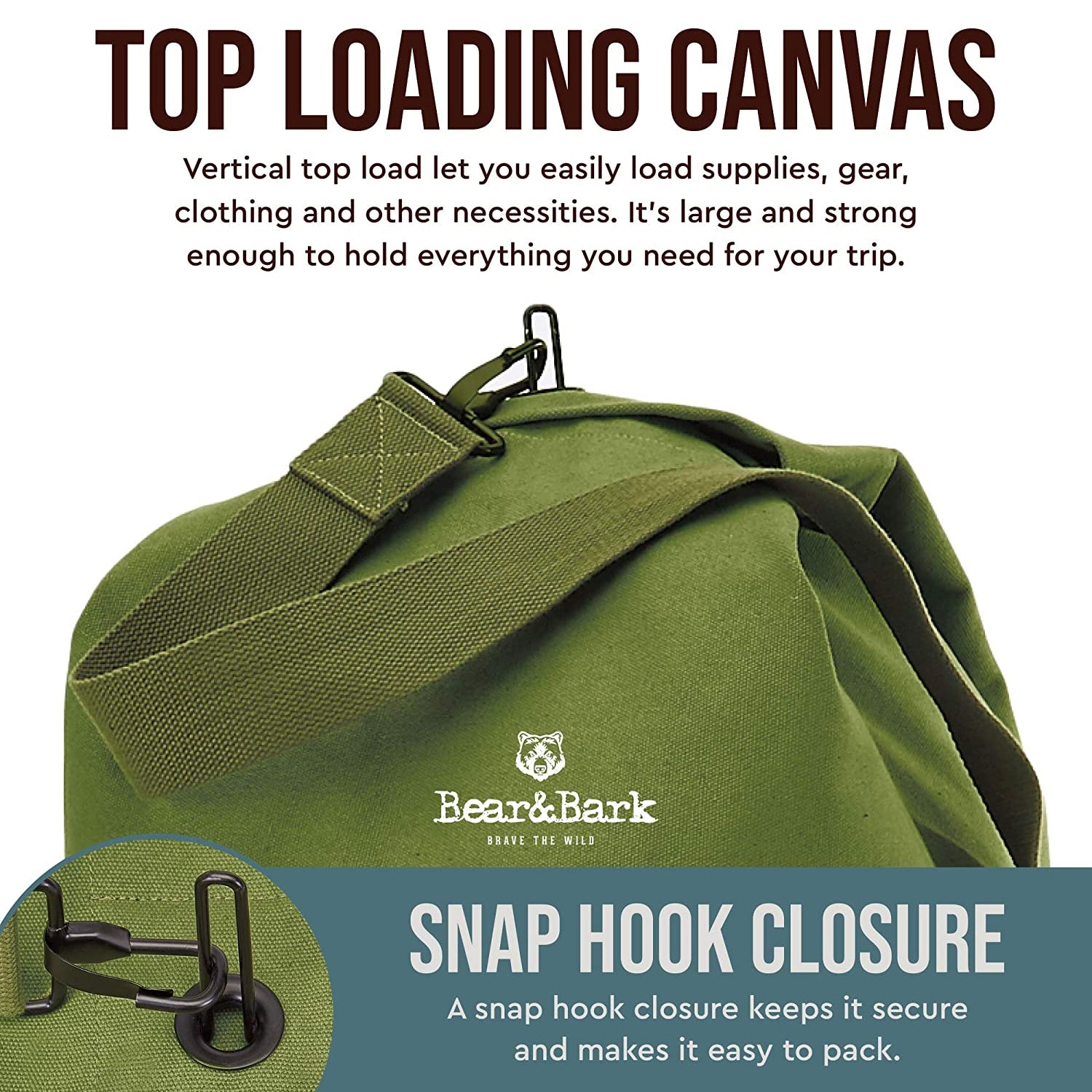 Bear&Bark Military Style Top Load Duffel Bag, 56 x 32 Inch, Green (Open Box)