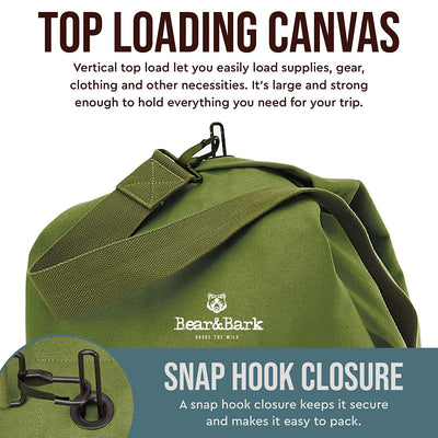 Bear&Bark Military Style Top Load Duffel Bag, 56 x 32 Inch, Green (Open Box)